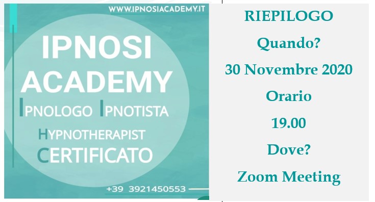Corso Ipnosi Professionale Ipnotista Ipnologo HypnotherapistCertificato settembre 2020